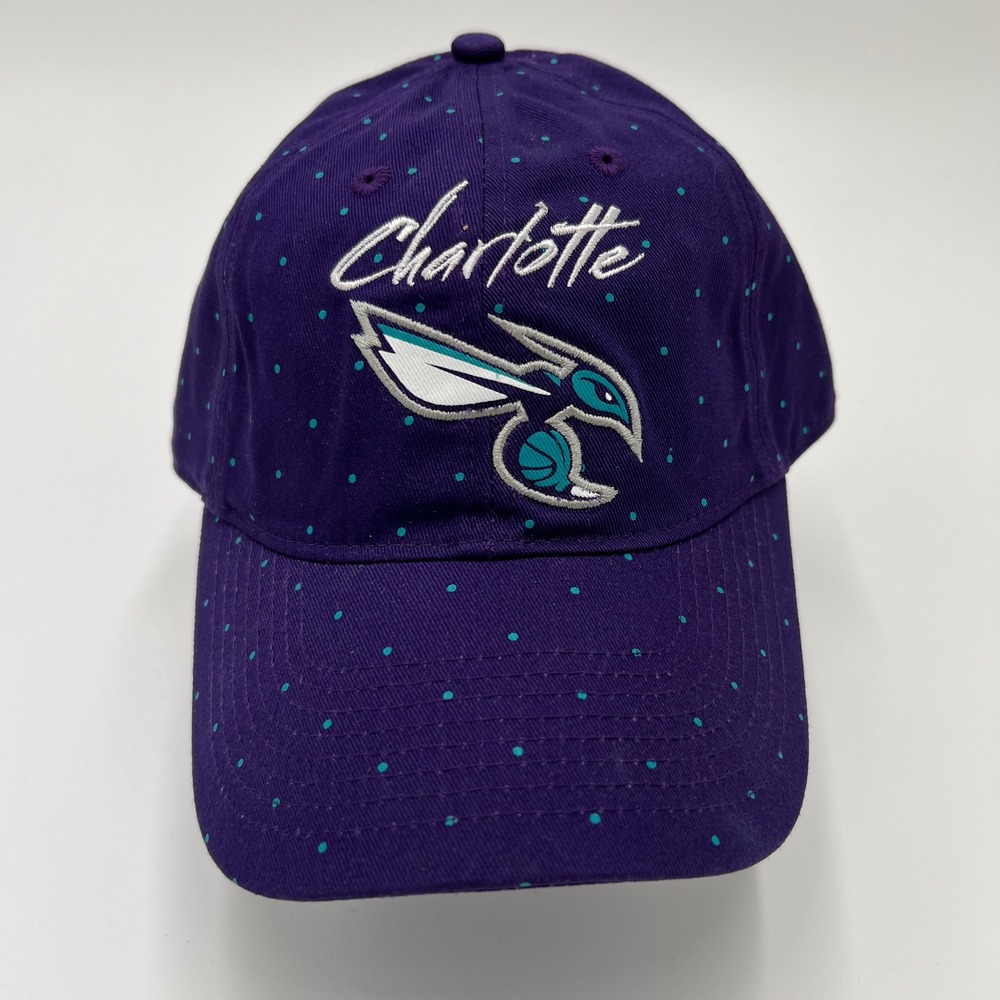 NBA Charlotte Hornets Dad Hat Purple Teal Polka Dot Adjustable Cotton Cap OSFA